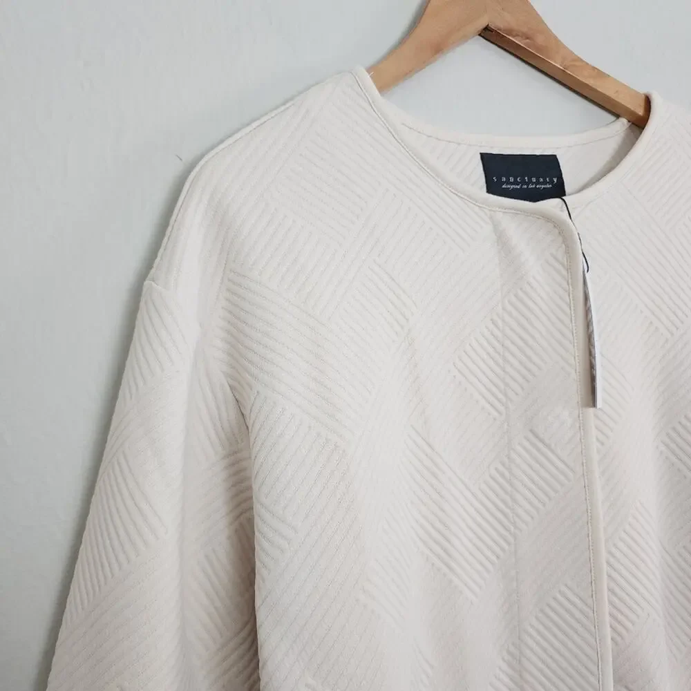 Sanctuary Paris Quilted Textured Knit Jacket Eco Natural Collarless NWT Small - Picture 5 of 14